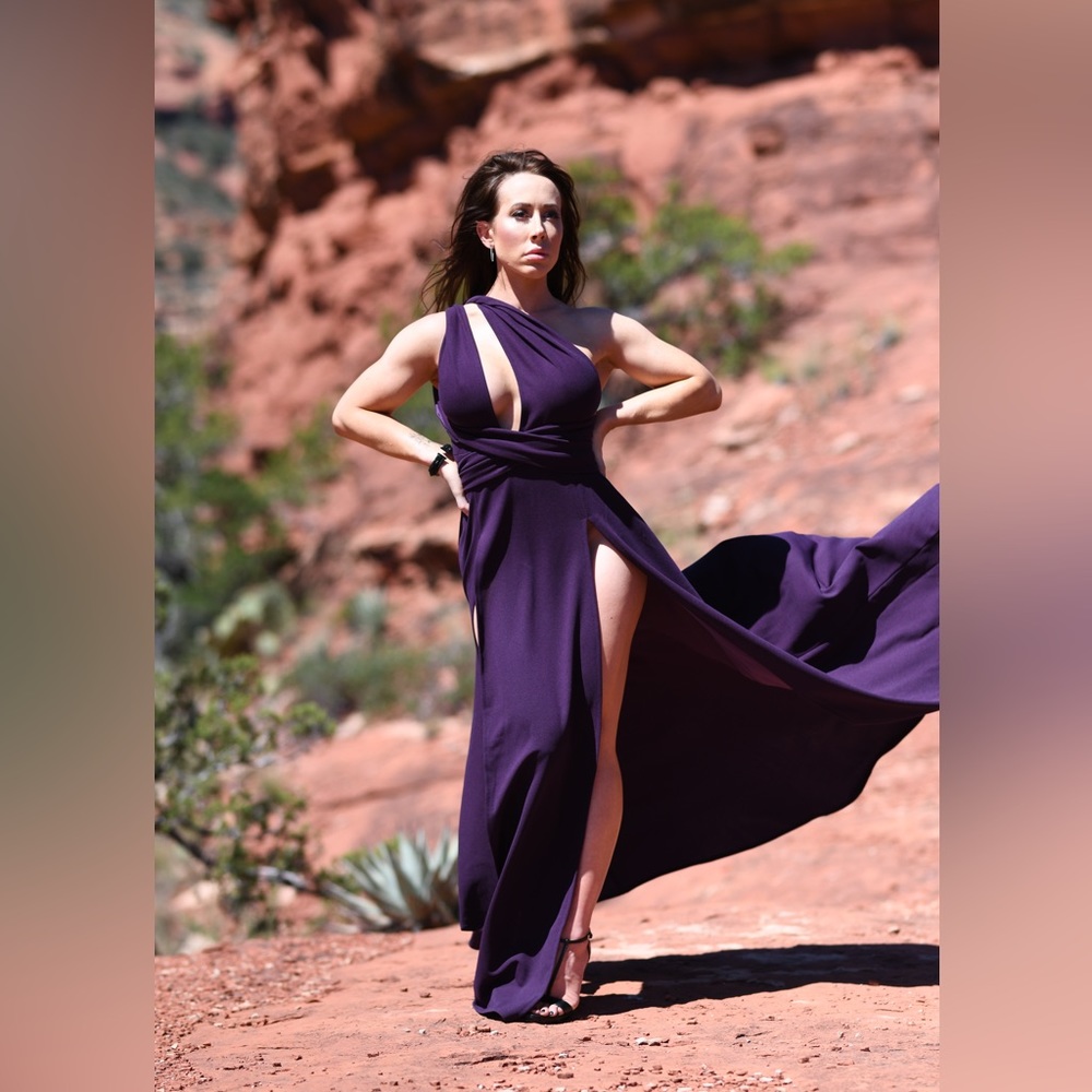 Custom made dress by designer for photoshoot - Egg plant